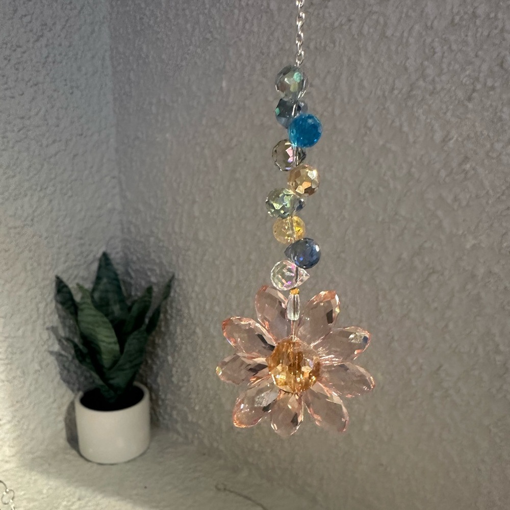 Pink Crystal Beaded Flower Sun Catcher